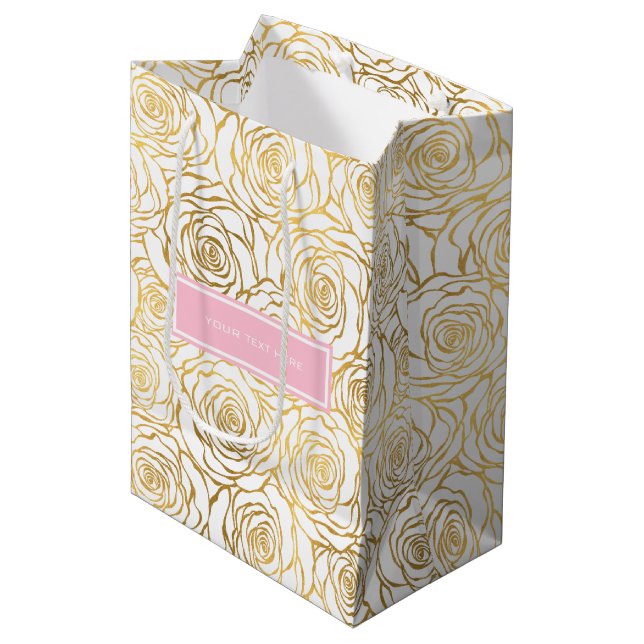Sac Cadeau Moyen Roses d'or rose (Devant Angle)
