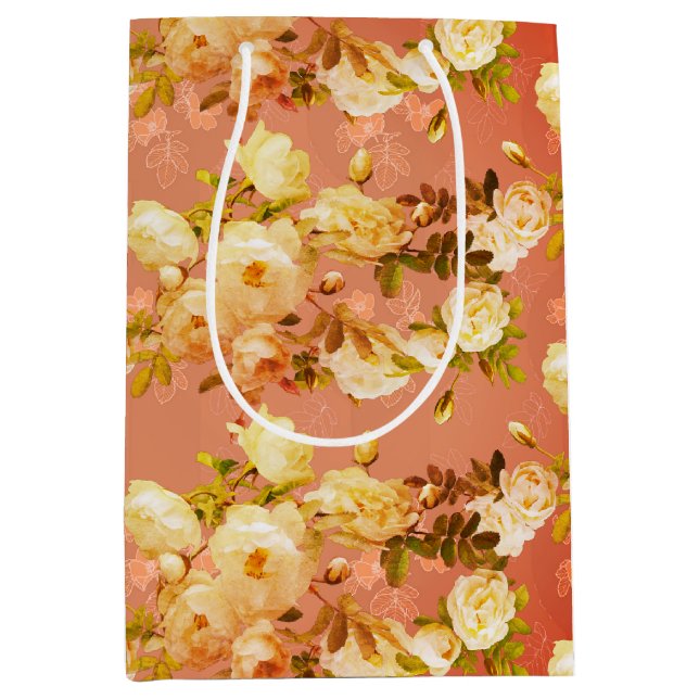 Sac Cadeau Moyen Roses douces sur fond rouge (Devant)