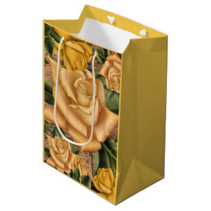 Sac Cadeau Moyen Roses jaunes et bois rustique de campagne shabby c