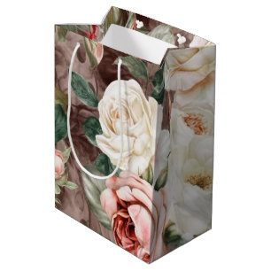 Sac Cadeau Moyen Roses roses blanches et roses blush vintage délica