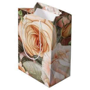 Sac Cadeau Moyen Roses roses délicates vintage pêche et rose