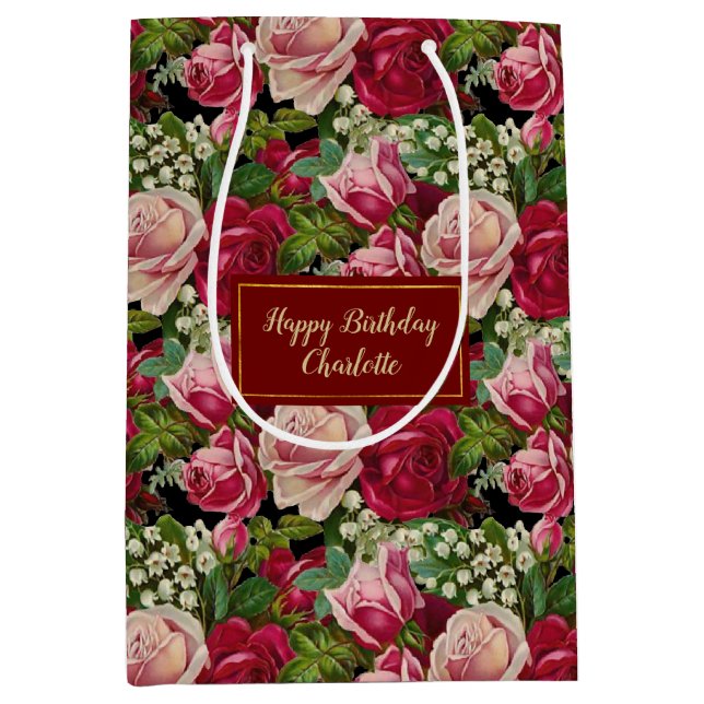Sac Cadeau Moyen Roses roses et rouges (Devant)