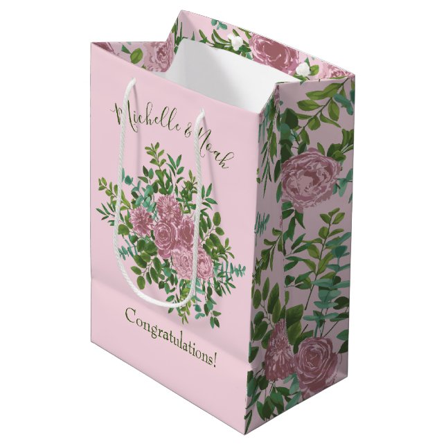 Sac Cadeau Moyen Roses roses Jardin Printemps Mariage (Devant Angle)