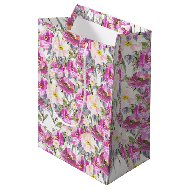 Sac Cadeau Moyen Roses roses roses florales (Devant Angle)