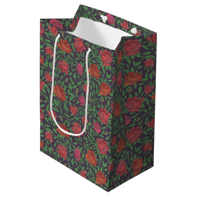 Sac Cadeau Moyen Roses rouges et fuchsia parfaites de style gothiqu (Devant Angle)