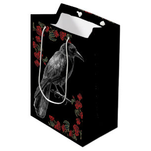 Sac Cadeau Moyen Roses rouges et oiseaux noirs Le Corbeau