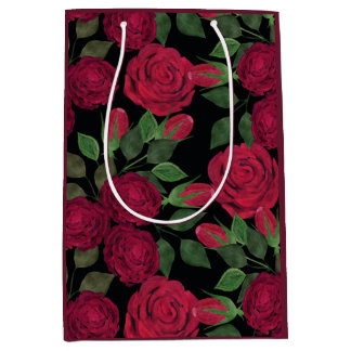 Sac Cadeau Moyen Roses rouges sur noir.
