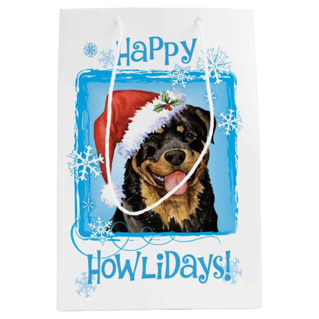 Sac Cadeau Moyen Rottweiler heureux de Howlidays (Devant)