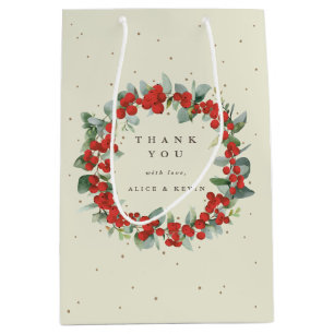 Sac Cadeau Moyen Rouge Baies+Eucalyptus Noël/Fêtes Remerciement