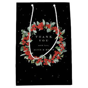 Sac Cadeau Moyen Rouge Baies+Eucalyptus Noël/Fêtes Remerciement