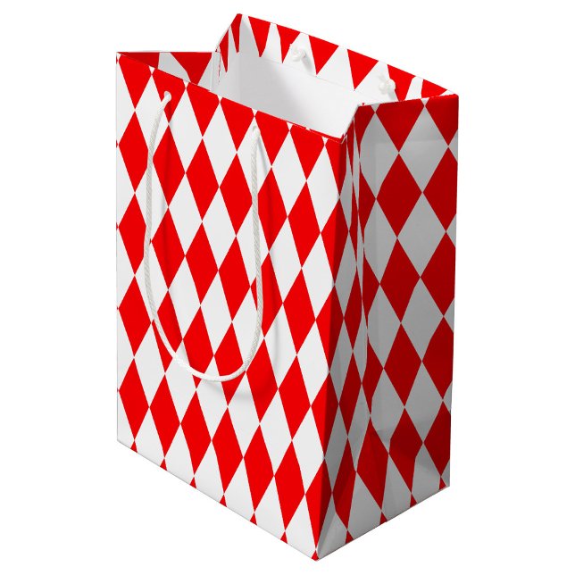 Sac Cadeau Moyen Rouge blanc Arlequin Diamants Checkers Design (Créateur téléchargé)