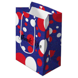 Sac Cadeau Moyen Rouge Blanc Bleu Paillettes Fête à pois