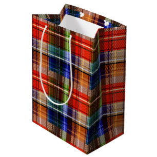 Sac Cadeau Moyen Rouge Bleu Vert Jaune Carreaux Tartan Design