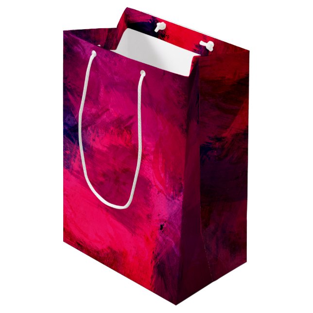 Sac Cadeau Moyen Rouge foncé et violet Gras & Abstrait moderne (Devant Angle)