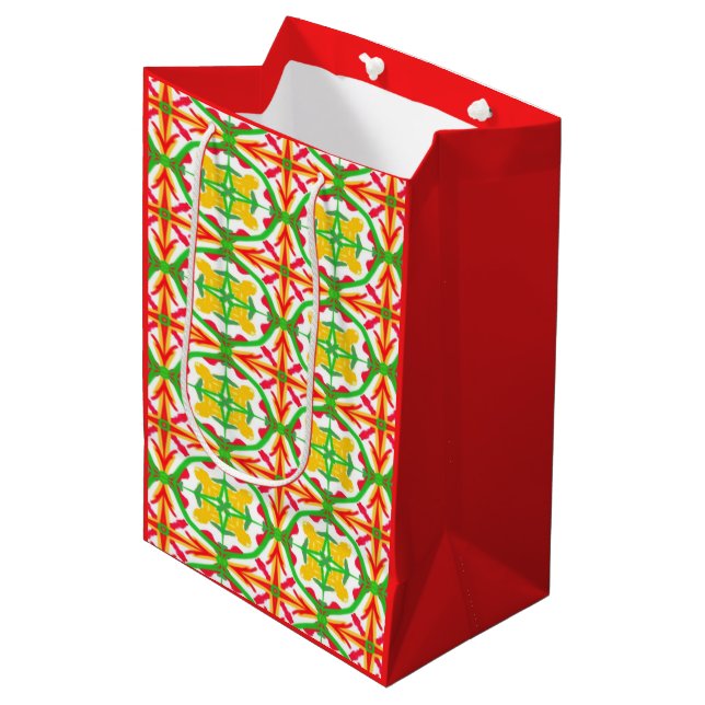 Sac Cadeau Moyen Rouge, jaune et vert citron vert (Devant Angle)