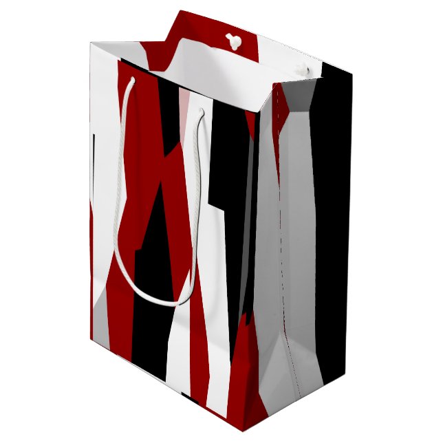 Sac Cadeau Moyen Rouge noir et blanc abstrait (Devant Angle)