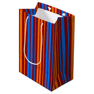 Sac Cadeau Moyen Rouge Orange Bleu Design à Rayures Verticales