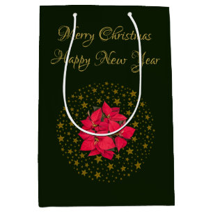 Sac Cadeau Moyen Rouge Poinsettia Plante sur parties scintillant ét