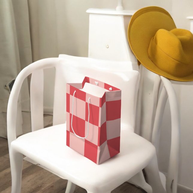 Sac Cadeau Moyen Rouge rose À damiers En vichy Motif (Créateur téléchargé)