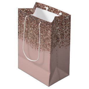 Sac Cadeau Moyen Rouge Taupe Rose Bronse Doré Paillettes Glamour