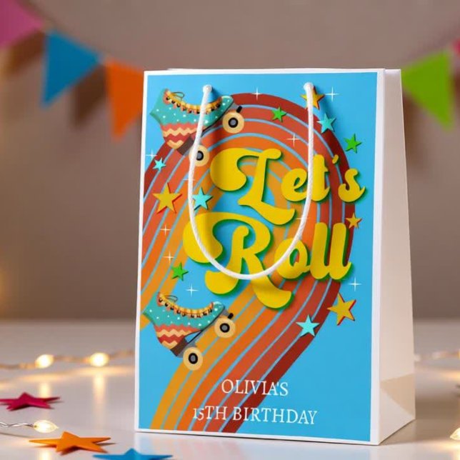 Sac Cadeau Moyen Roulons roller skate rétro arc-en-ciel (Créateur téléchargé)