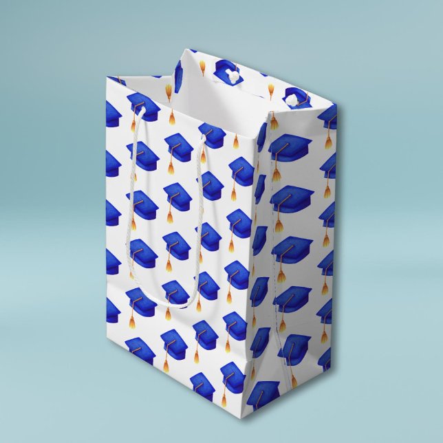 Sac Cadeau Moyen Royal Blue Graduation Cap Lycée Graduation (Créateur téléchargé)