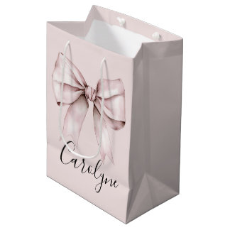 Sac Cadeau Moyen Ruban rose esthétique coquette nom personnalisé
