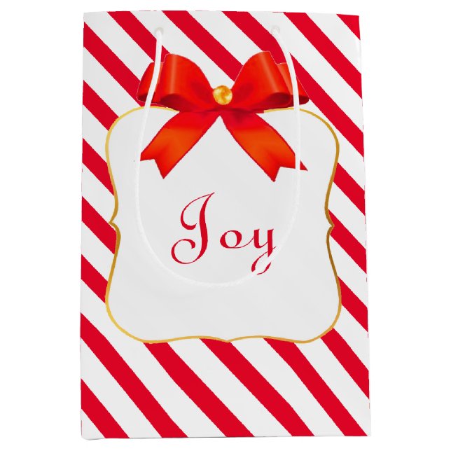 Sac Cadeau Moyen Ruban rouge et blanc rouge rayé (Devant)