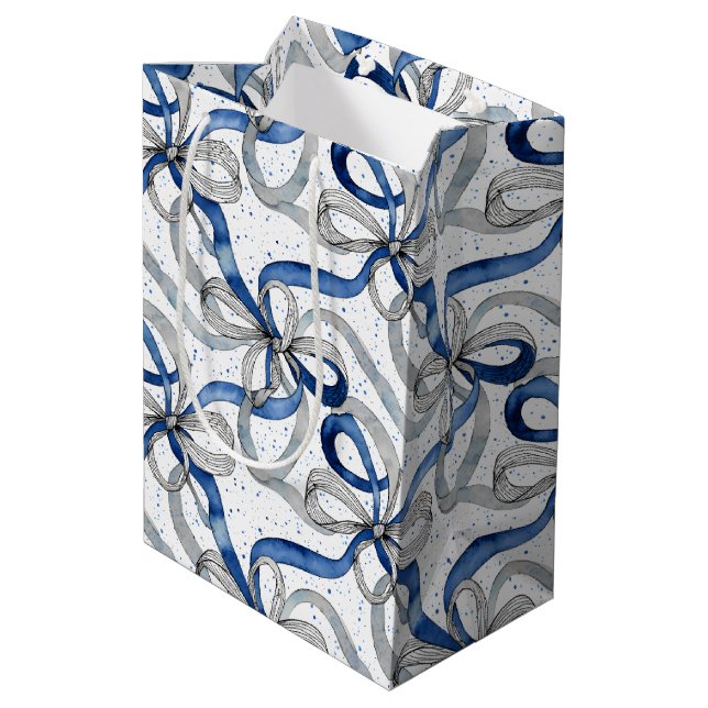 Sac Cadeau Moyen Rubans Abstraits Bleus et Argentés (Dos Angle)