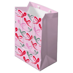 Sac Cadeau Moyen Rubans rouges de Noël verts rose dessinés à la mai