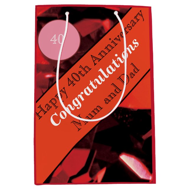 Sac Cadeau Moyen Ruby du 40e anniversaire du Mariage (Devant)