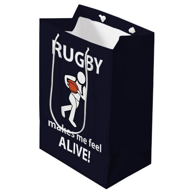 Sac Cadeau Moyen Rugby Me Fait Me Sentir Vivant Rugby (Devant Angle)