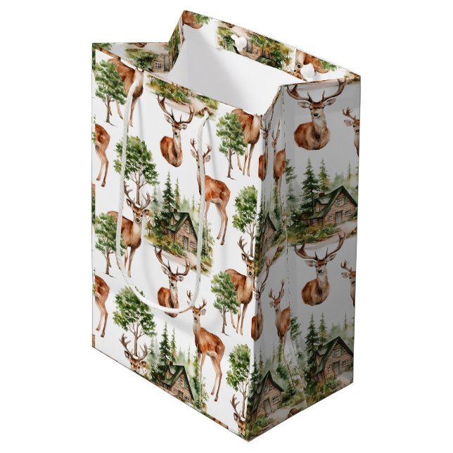 Sac Cadeau Moyen Russe Deer Nature Fête de Noël (Devant Angle)