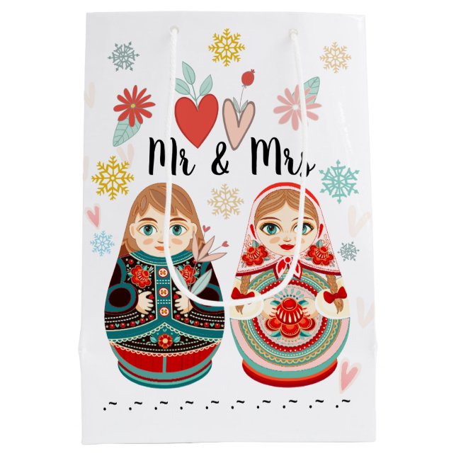 Sac Cadeau Moyen Russe Matryoshka Poupées M & Mme Personnalisé (Dos)