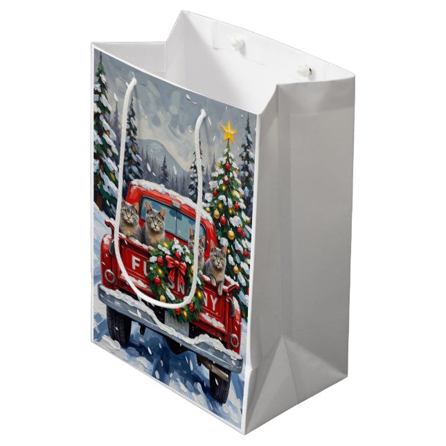 Sac Cadeau Moyen Russian Blue Cat Christmas Red Truck Holiday (Devant Angle)