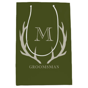 Sac Cadeau Moyen Rustic Army Green Antler Personnalisé Groomsmen Ca