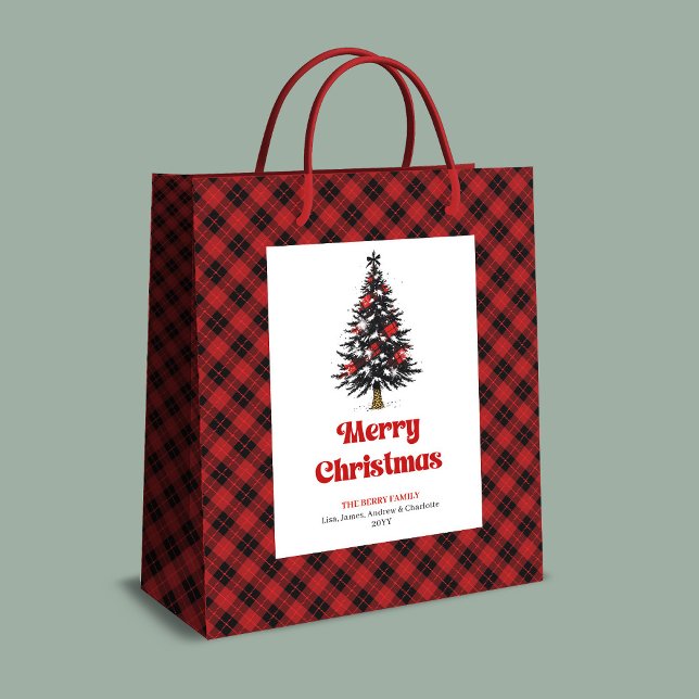 Sac Cadeau Moyen Rustic buffalo plaid Christmas bag personalized (Rustic buffalo plaid Christmas bag personalized)
