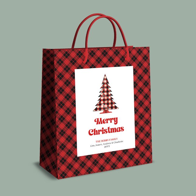 Sac Cadeau Moyen Rustic buffalo plaid tree gift bag personalized (Rustic buffalo plaid tree gift bag personalized)