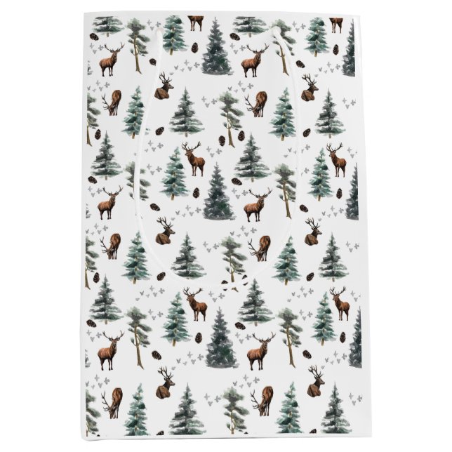 Sac Cadeau Moyen Rustic Woodland Forest Deer/Buck Christmas  (Devant)