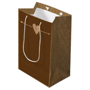 Sac Cadeau Moyen Rustique Brown Kraft Flèche de coeur Woodsy