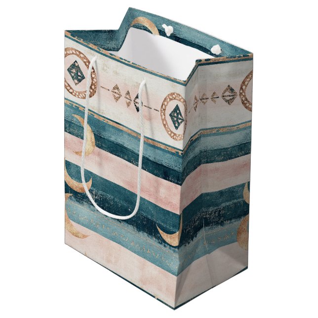 Sac Cadeau Moyen Rustique Céleste Rayure Lune Soleil Terreen (10) (Devant Angle)