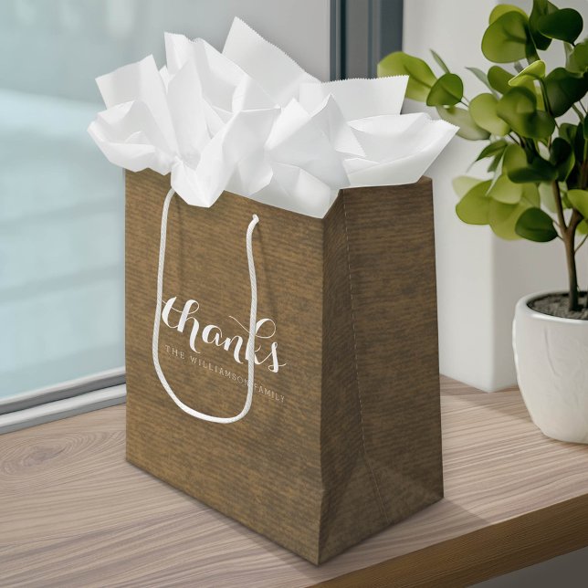 Sac Cadeau Moyen Rustique Kraft Print - Merci Famille Thanksgiving (Custom Gift Bag)