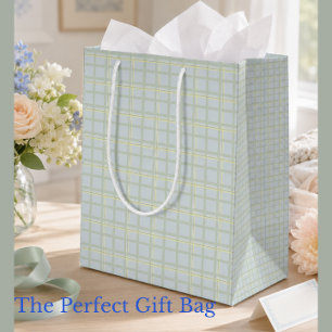 Sac Cadeau Moyen Sac-cadeau à carreaux bleu pâle   Minimalisme mode