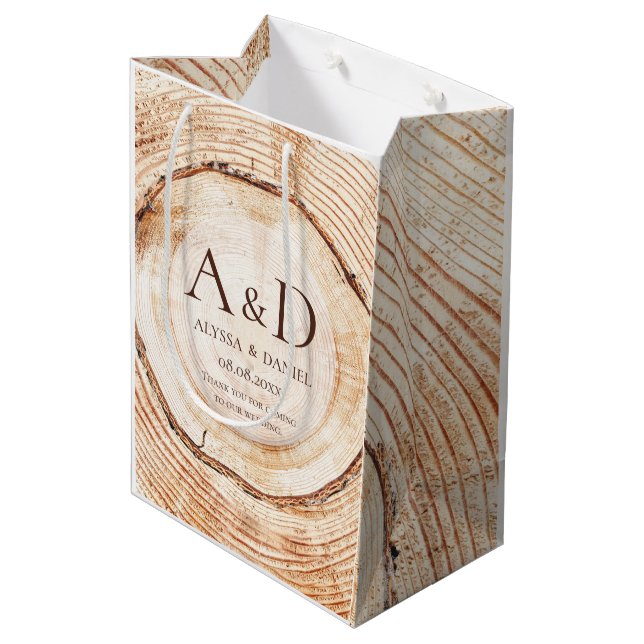 Sac Cadeau Moyen Sac-cadeau de mariage monogrammé en bois rustique  (Dos Angle)