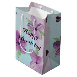 Sac Cadeau Moyen Sac-Cadeau Floral Violet De Taille Moyenne Avec Bl