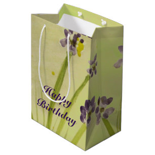 Sac Cadeau Moyen Sac-Cadeau Med En Conception Florale Violet Et Lim
