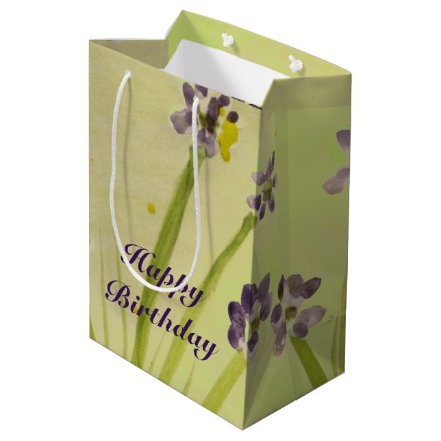 Sac Cadeau Moyen Sac-Cadeau Med En Conception Florale Violet Et Lim (Dos Angle)