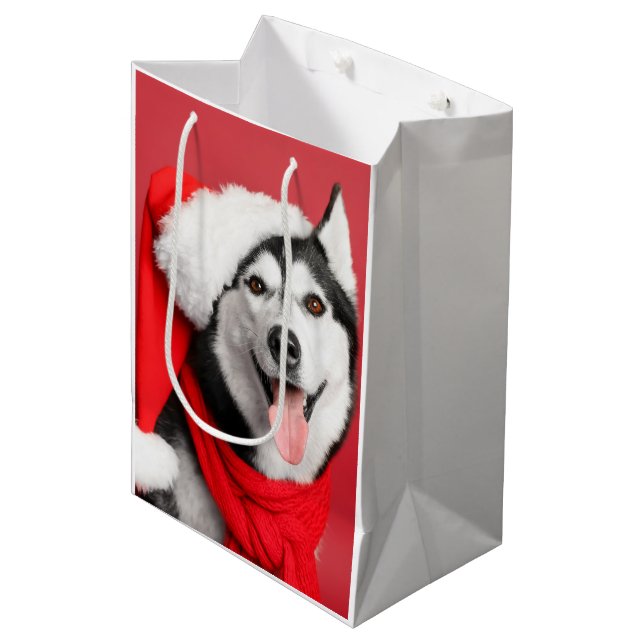 Sac Cadeau Moyen Sac-cadeau moyen Père Noël Husky Sibérien (Devant Angle)