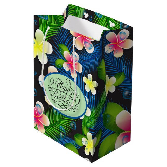 Sac Cadeau Moyen Sac-cadeau tropical moyen pour anniversaire floral (Dos Angle)