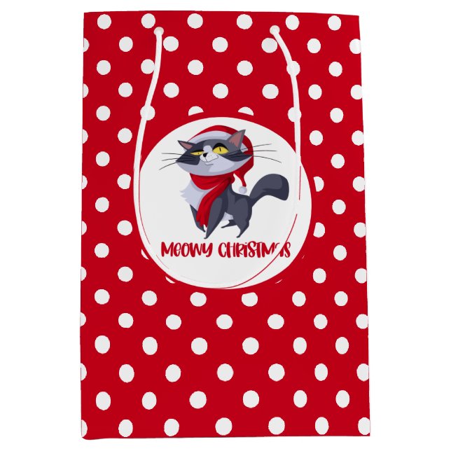 Sac Cadeau Moyen Sachet de Noël pour chat Joyeux Meowy Noël (Devant)